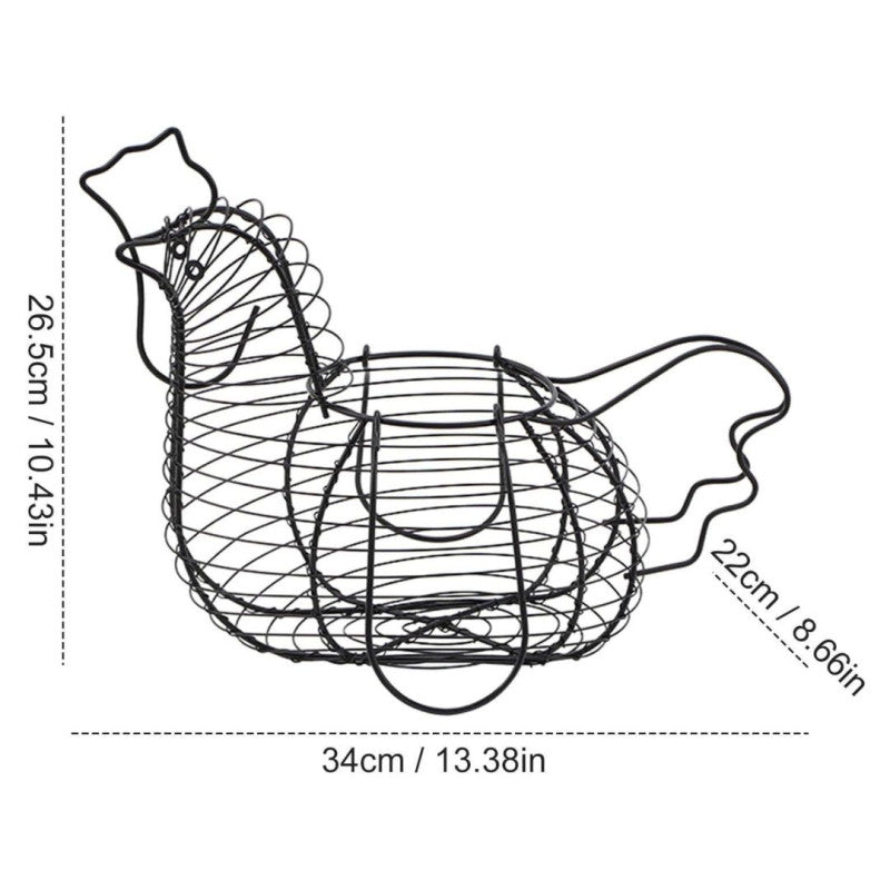 Black Metal Wire Egg Basket with Chicken Shape Design