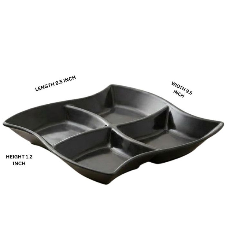 Wavy 4 Portion Black Tray One Piece for Serving