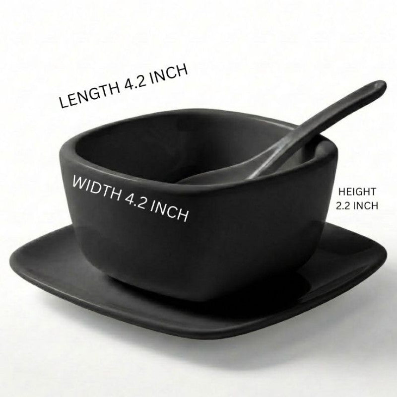 Trifle Black Bowl With Saucer And Spoon For Serving Soups