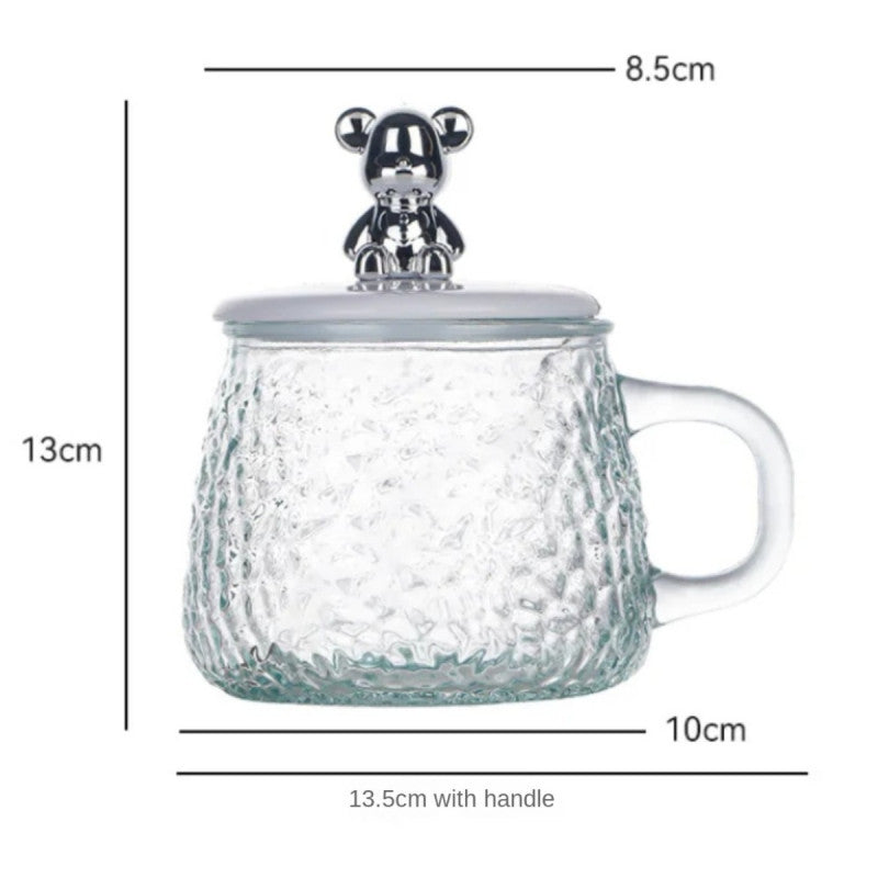 Cute Bunny Textured Glass Mug Premium Cup with Stirring Spoon