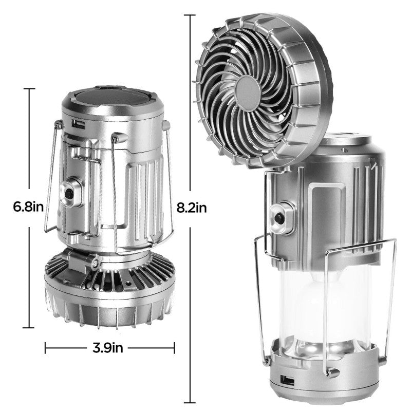6 in 1 Portable Outdoor LED Camping Lantern with Fan Solar Rechargeable Power Bank Light