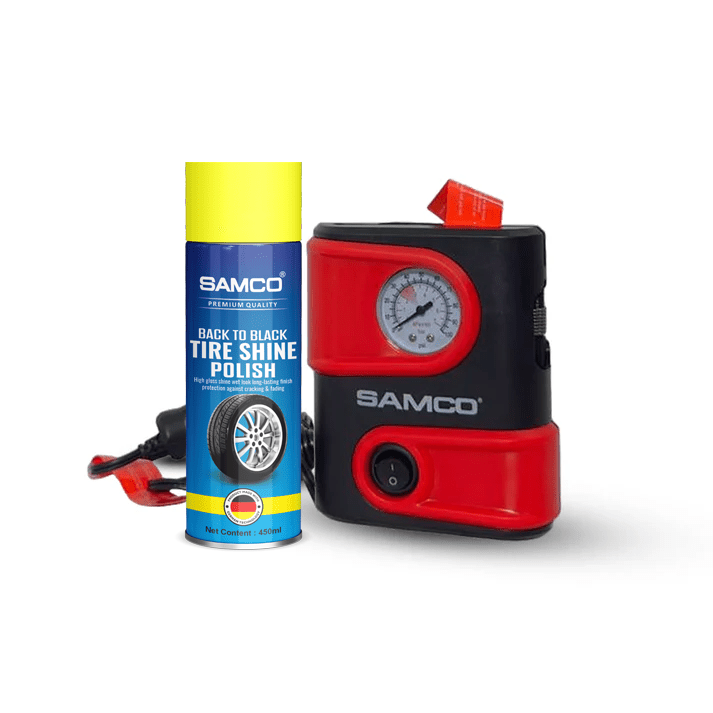 Samco Car Aircompressor/Tyre Inflator with LED Light - SM1610 With Tire Shine Spray
