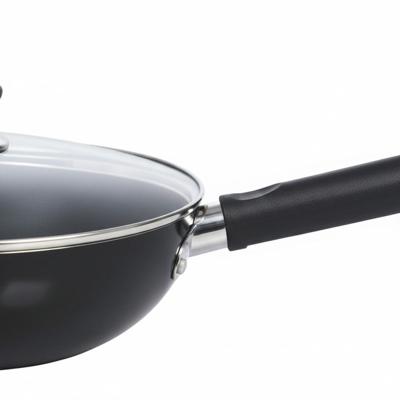 Kitchen King Imperial Wok/Karahi with Long Handle and Glass Lid