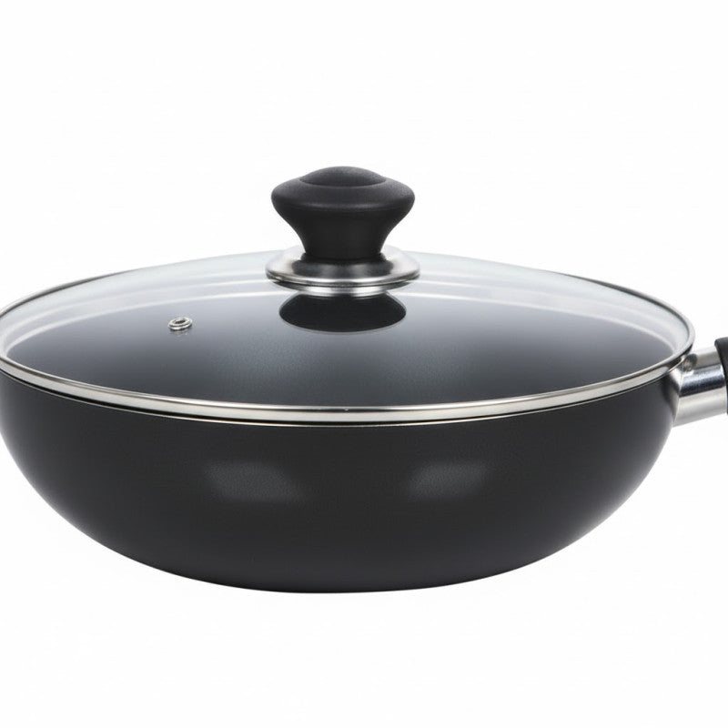 Kitchen King Imperial Wok/Karahi with Long Handle and Glass Lid