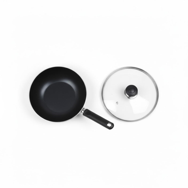 Kitchen King Imperial Wok/Karahi with Long Handle and Glass Lid