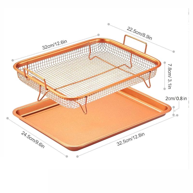 Copper Crisper Baking Tray Set Non Stick Elevated Crisping Basket