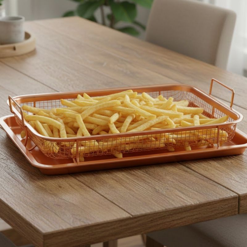 Copper Crisper Baking Tray Set Non Stick Elevated Crisping Basket