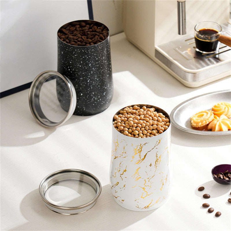 Metal Jar 1000ml with Plastic Spoon Airtight Storage Container for Kitchen