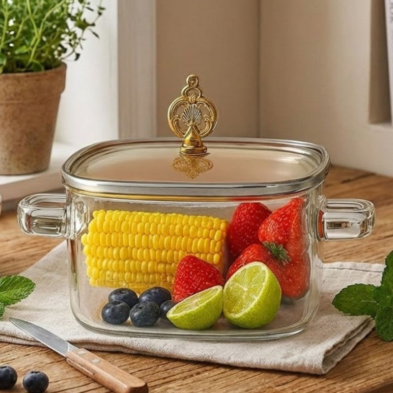 Glass Cooking Pot 2.2 Litre Heat Resistant Kitchen Pot