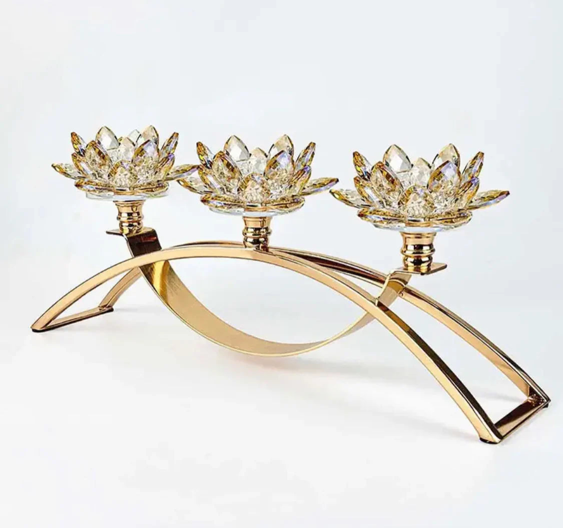Metal Nordic Golden Crystal Candle Stand – Without Candles