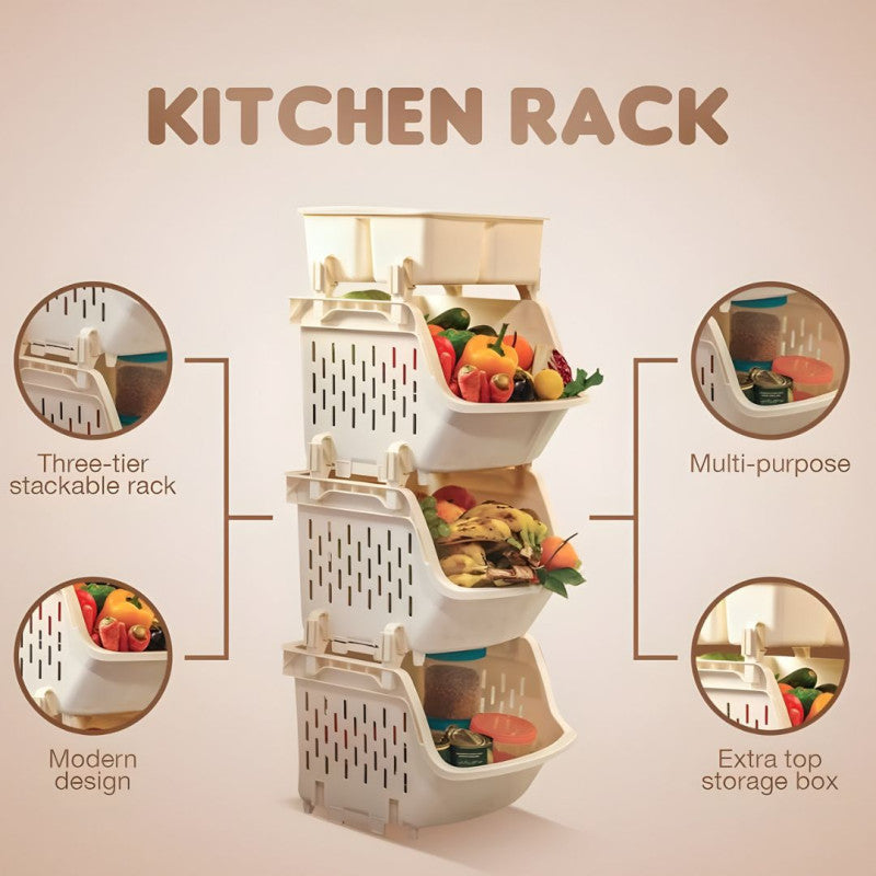 Three Tier Kitchen Rack with Storage Boxes Space Saving Organizer