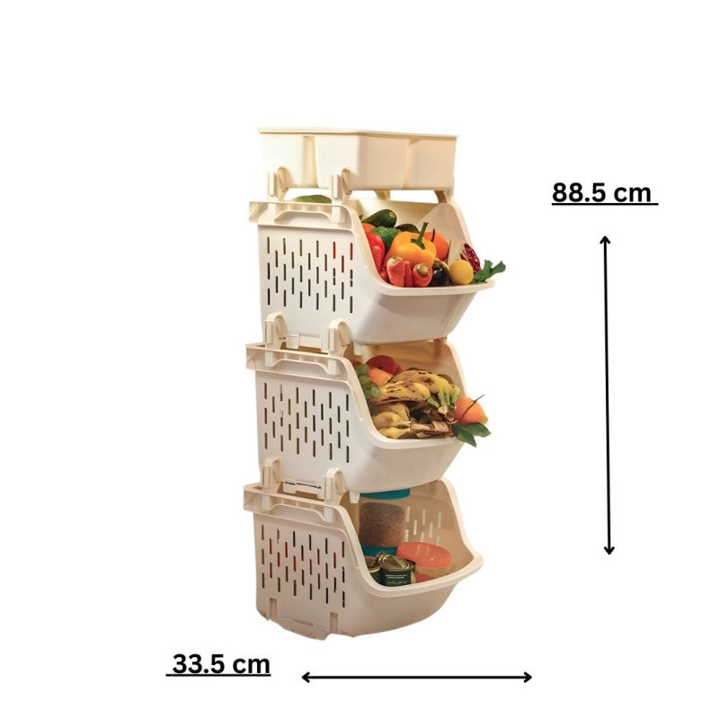 Three Tier Kitchen Rack with Storage Boxes Space Saving Organizer