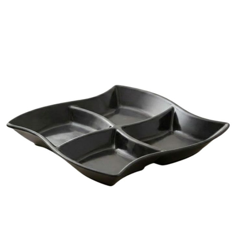 Wavy 4 Portion Black Tray One Piece for Serving