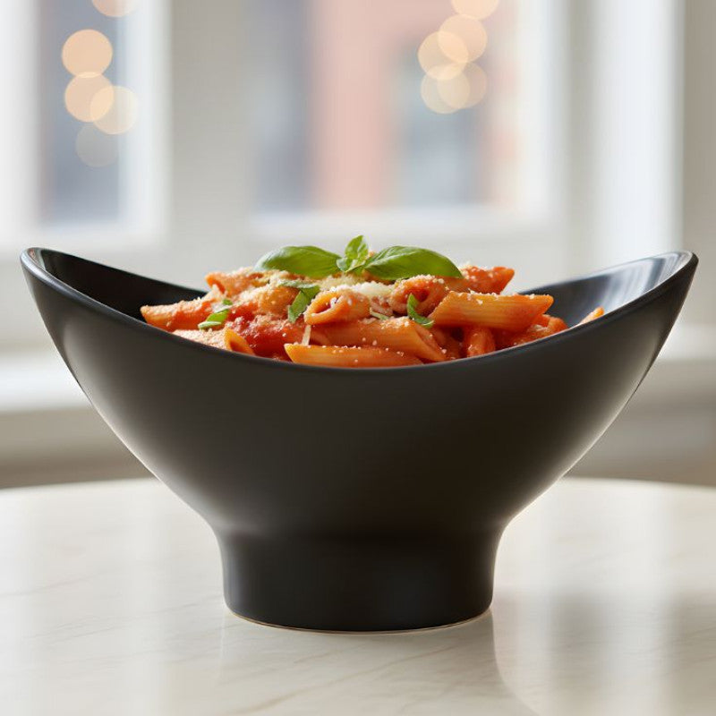 Melamine Lotus Large Serving Black Bowl