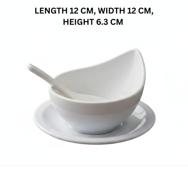 Melamine 3 PCS White Serving Set OF Bowl Saucer And Soup Spoon