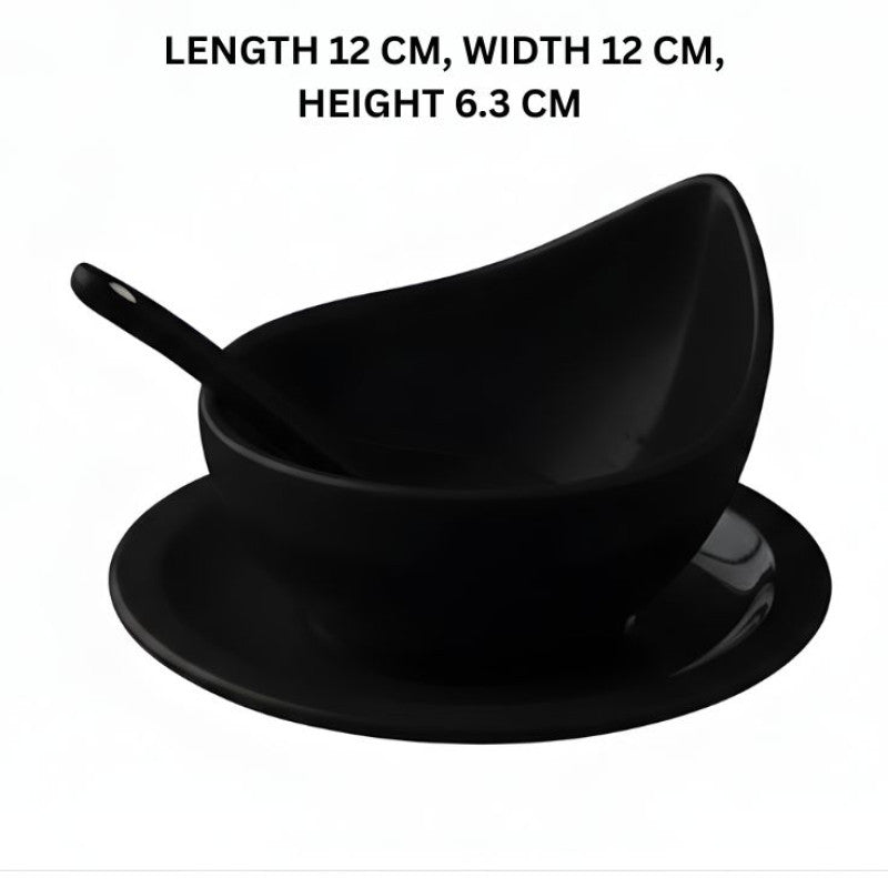 Melamine 3 PCS Black Serving Set OF Bowl Saucer And Soup Spoon