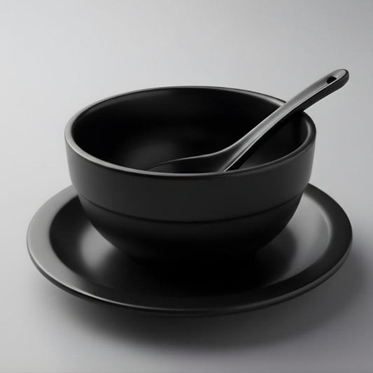 Melamine 3 PCS Black Tulip Serving Set OF Bowl Saucer And Soup Spoon
