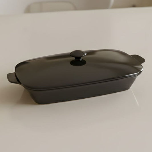 Melamine Black Rectangle Serving Bowl With Lid
