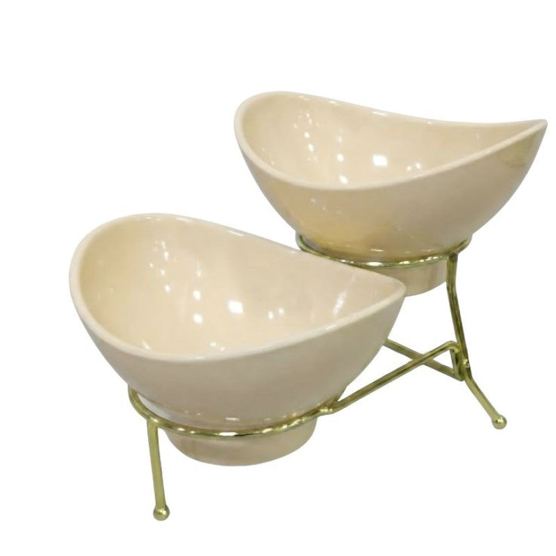 Melamine 2 Small Cream Lotus Bowls With Golden Stand