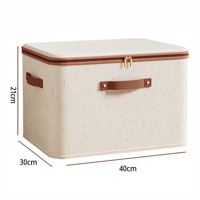 Collapsible Linen Clothes Storage Organizer Box With Dual Zipper