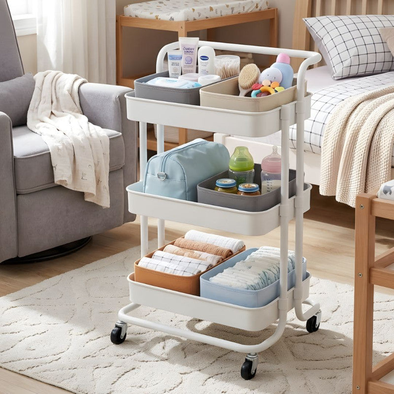 3 Tier Organizer Trolley Matrix Storage Rack with Wheels
