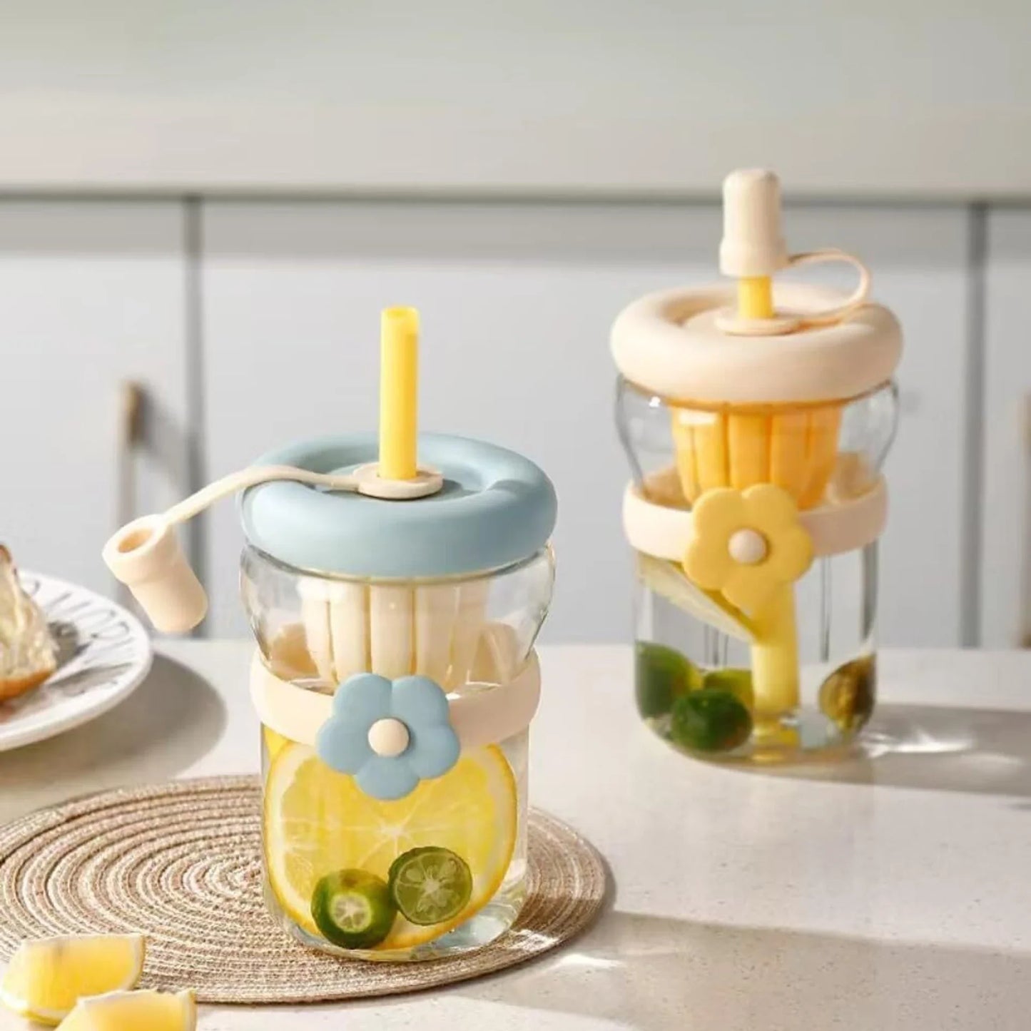 Lovely Cartoon Flower Glass Cup 500ML Drinking Cup