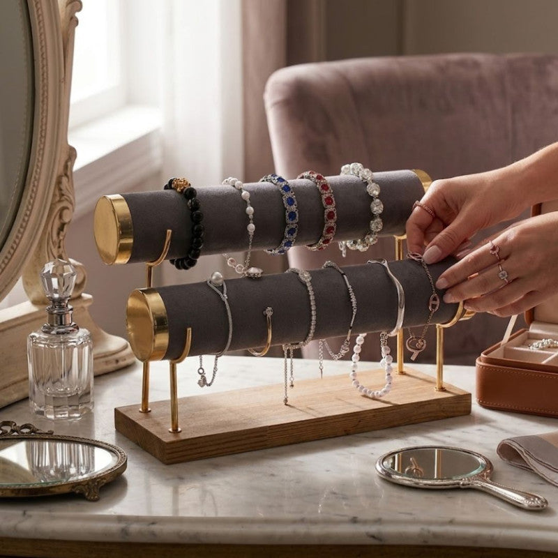 2 Layer Velvet Jewellery Display Stand Necklace & Bracelet Organizer