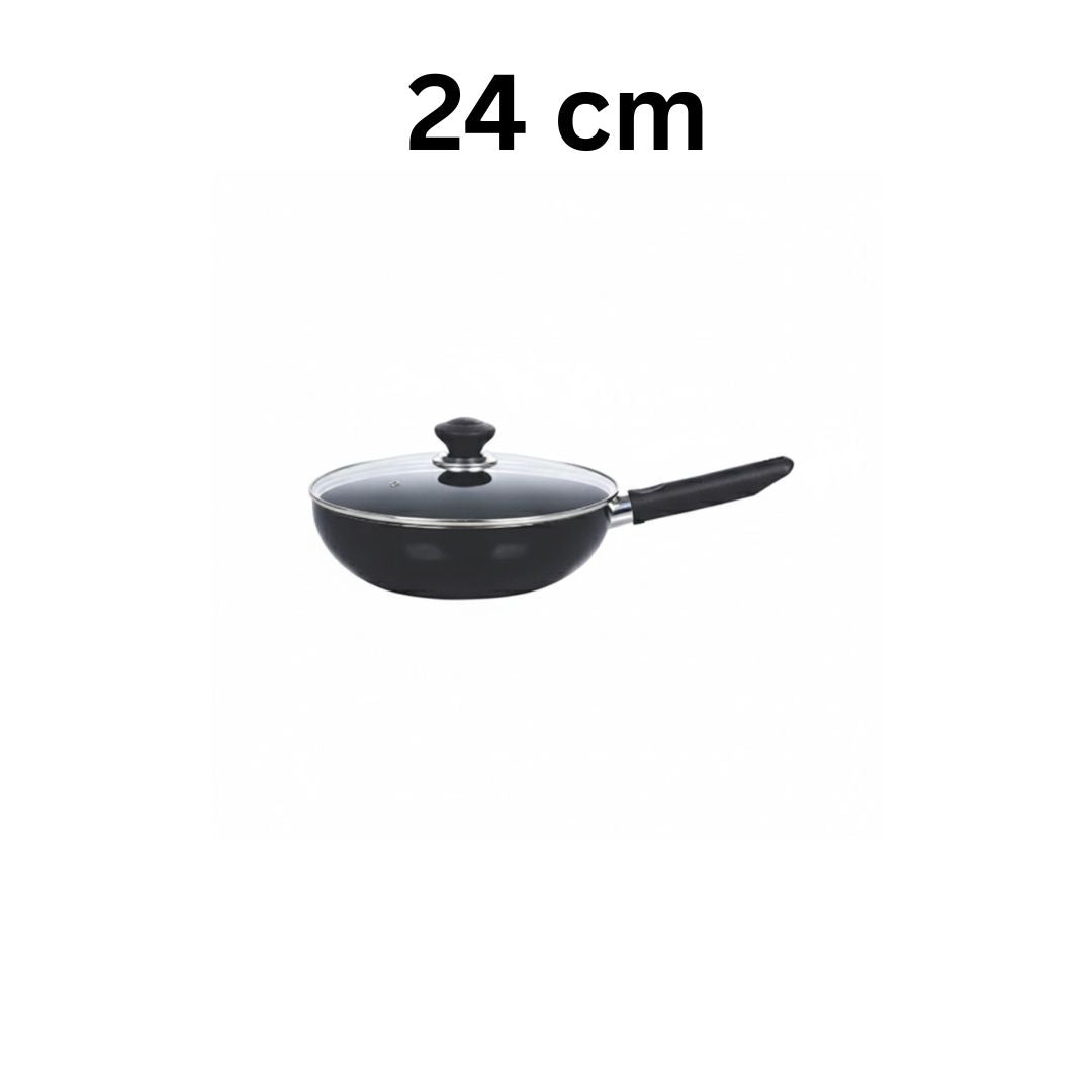 Kitchen King Imperial Wok/Karahi with Long Handle and Glass Lid