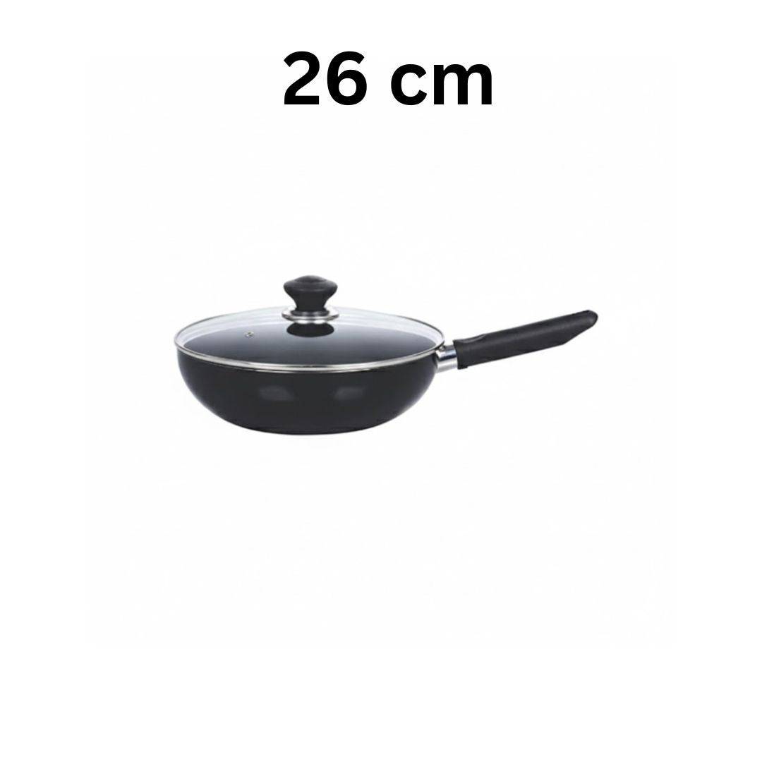 Kitchen King Imperial Wok/Karahi with Long Handle and Glass Lid