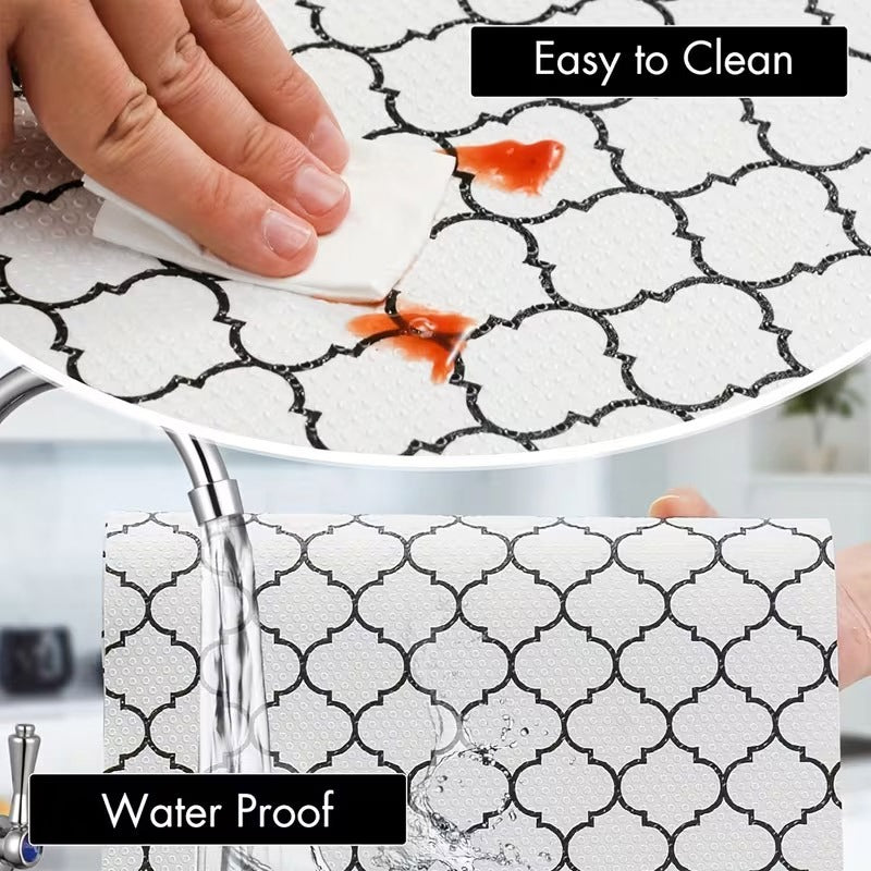 Anti-Slip Drawer PVC Sheet Roll Black & White Geometric Pattern