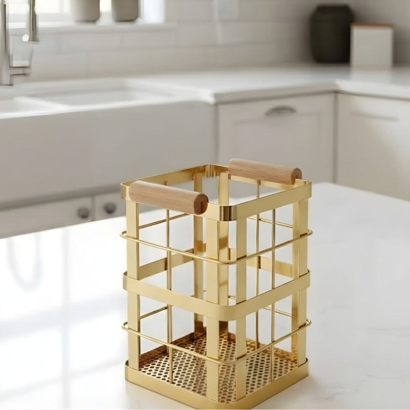 Luxury Golden Spoon Holder with Wooden Handle
