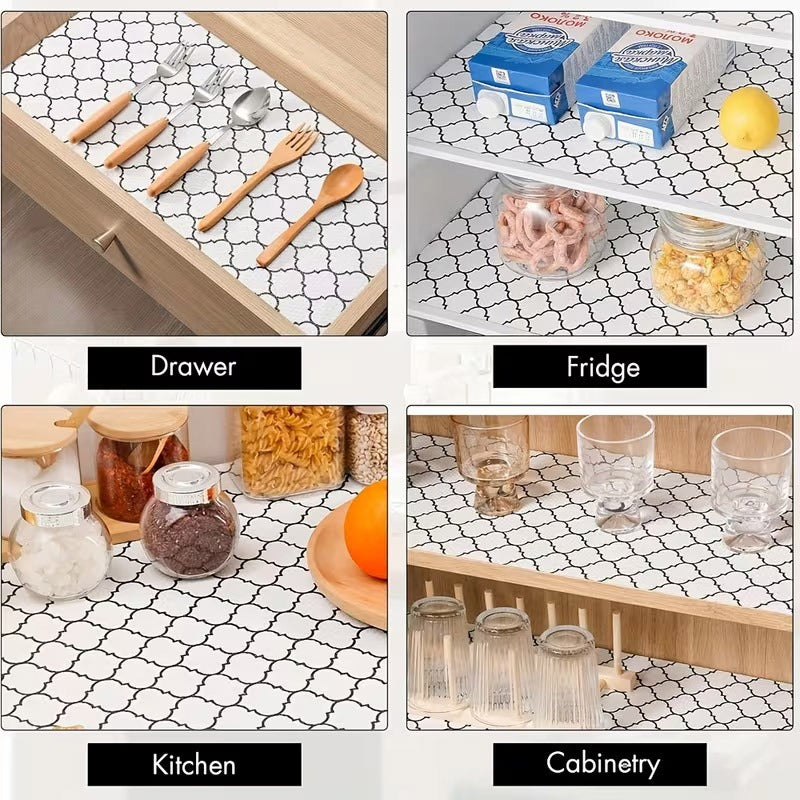 Anti-Slip Drawer PVC Sheet Roll Black & White Geometric Pattern
