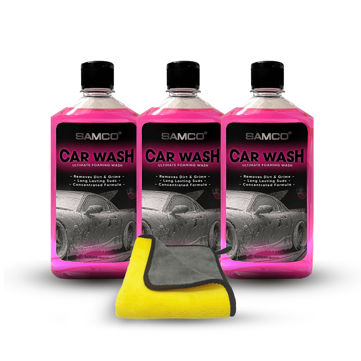 Pack of 3 Samco Foaming Shampoo - 500ml with Microfibre Towel